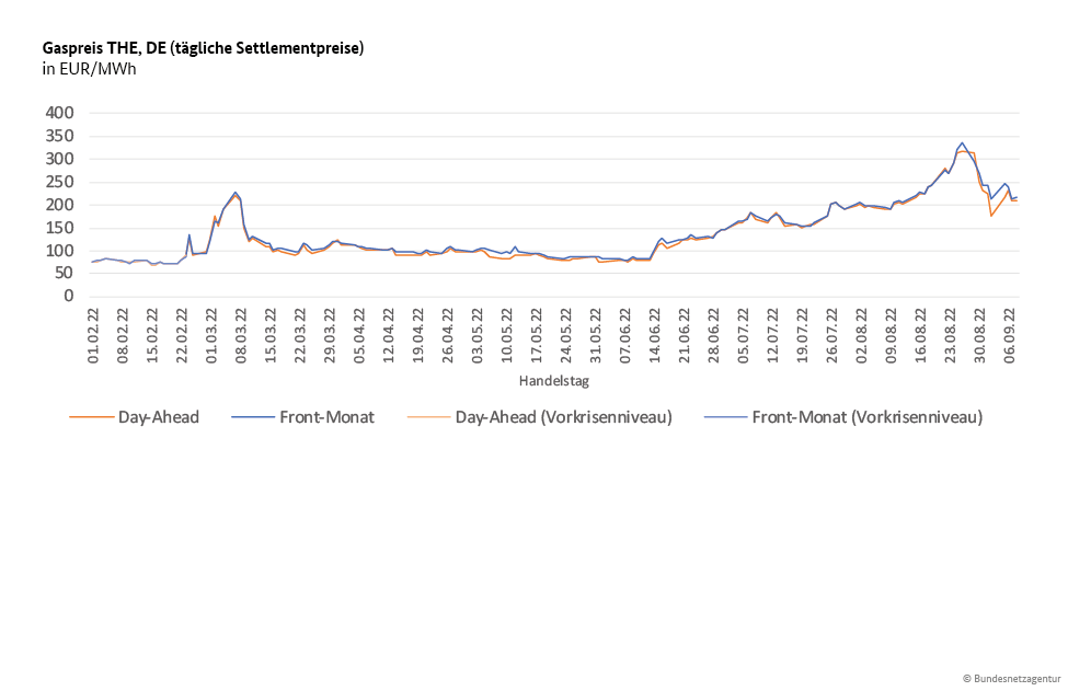 Diagramm zur aktuellen Gaspreisentwicklung der Bundesnetzagentur